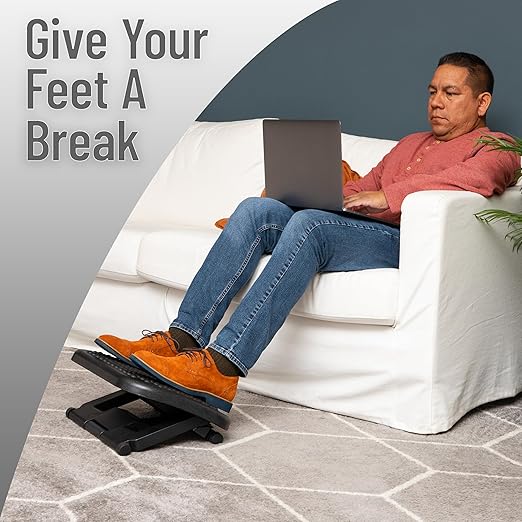 Mind Reader Foot Rest, Under Desk at Work, Ergonomic, Height Adjustable, Office, Plastic, 18" L x 13.5" W x 6.5" H, Black