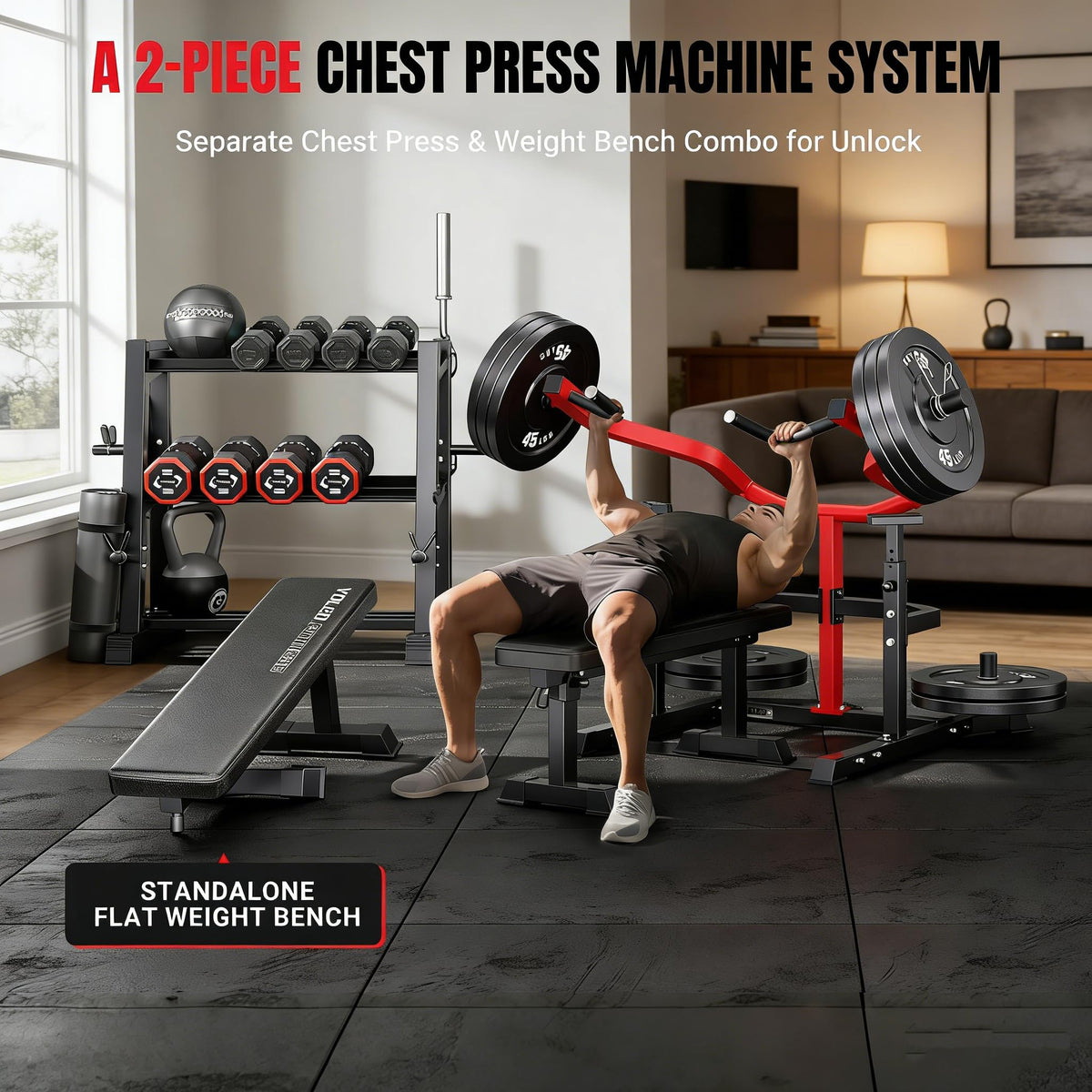 YOLEO Chest Press Machine, 1100LBS Bench Press Machine with Separate Press Station & Adjustable Weight Bench, Independent Converging Arms