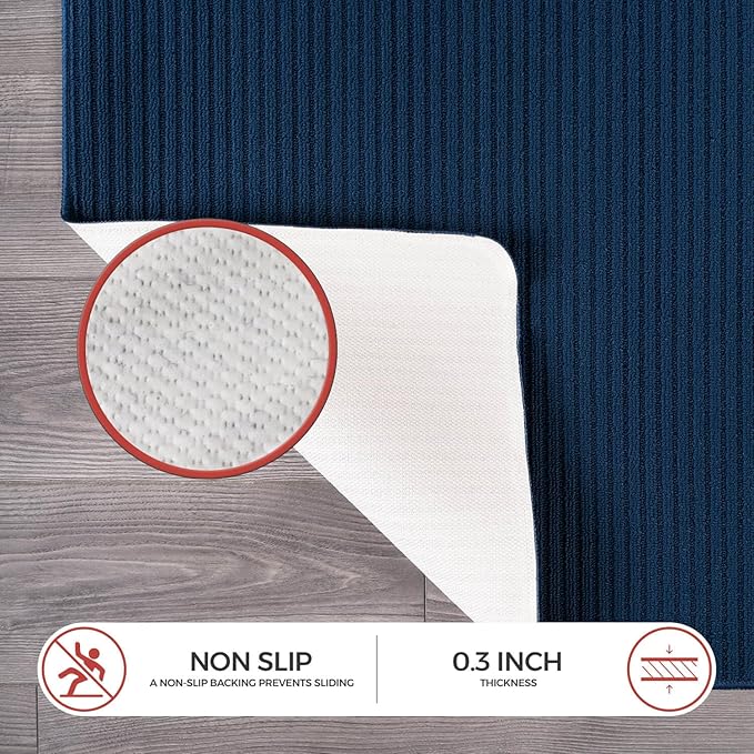Non Slip Navy Solid Rubber Back Thing Runner Rugs for Living Room 2x7 for Kitchen, Rug for Bedroom and Hallway, Stain Resistant Easy Cleaning Non Shedding Carpet Navy 2 x 7
