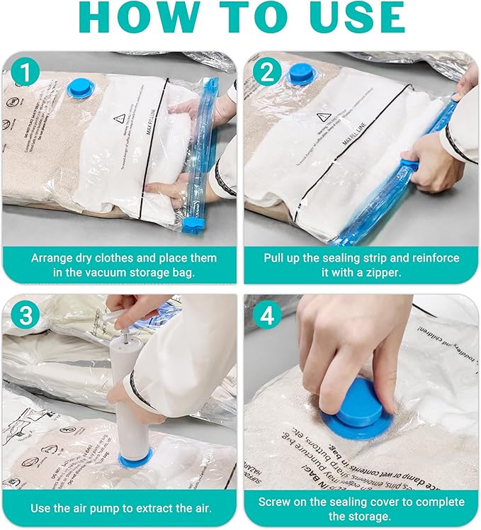 10 Pack Jumbo Space Saver Vacuum Storage Bags Seal Bags for Clothing Travel Compression Bags for Comforters Blankets Bedding Pillows Luggage Hand Pump Included