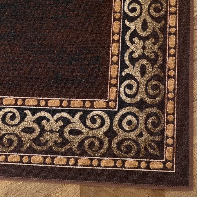 Antep Rugs Alfombras Bordered Modern 5x7 Non-Slip (Non-Skid) Low Pile Rubber Backing Indoor Area Rug (Brown, 5' x 7')