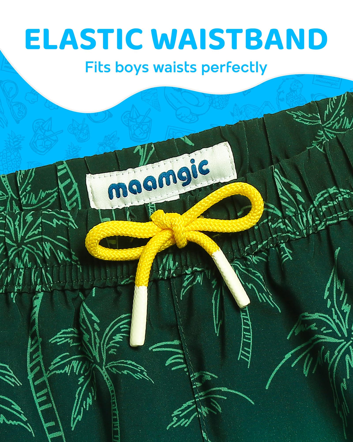 maamgic Boys Swim Trunks with Compression Liner 4-Way Stretch Quick Dry Bathing Suit Toddler Beach Shorts Green Coconut 8 Years