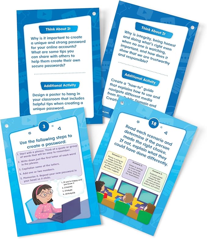 hand2mind Digital Citizenship Intermediate Task Cards, Ages 8+, Computer Science & Technology for Kids 8-12, STEM Projects, STEM Activities for Classroom, Science Classroom Supplies