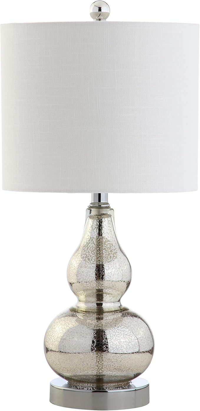 JONATHAN Y 20.5" Mercury Silver Glass Table Lamp, Modern Gourd Bedside Nightstand Lamp for Bedroom, Living Room, White Linen Shade, LED Bulb Included (JYL1028C)