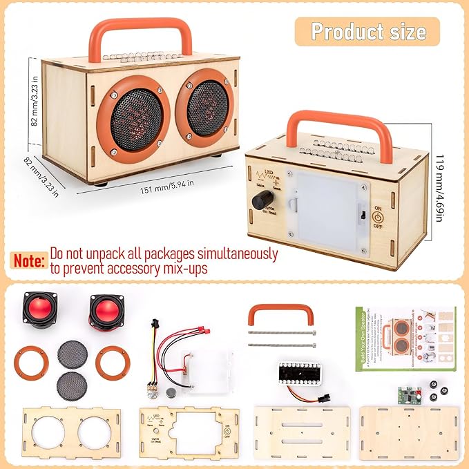 STEM Projects for Kids & Adults Age 8-12, Build Bluetooth Speaker Kit, DIY Crafts Science Experiment Electronics Sound Amplifier Set, Birthday Gifts for 9 11 13 14 15 16 Teens Boys with Orange Handle