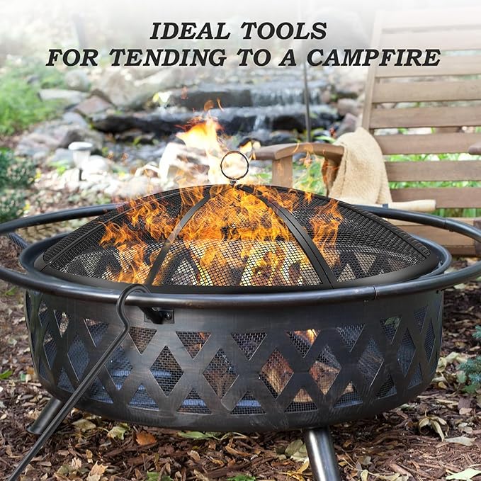 Fire Pit Spark Screen, 27 Inch Diameter Fire Pit Screen with Handle & Poker,Heavy Duty Metal Mesh Fire Pit Screen,Fire Pit Lid for Outdoor/Beach/RV Camping/Backyard