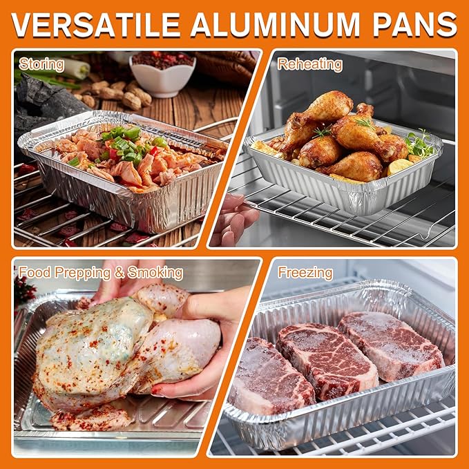 30 Pack 1 Lb Heavy Disposable Aluminum Foil Pans, Deep Square Baking Trays