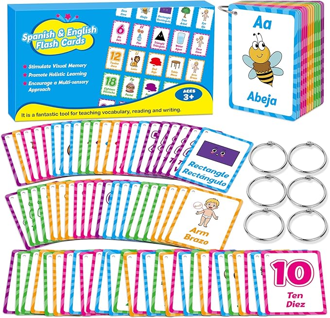 Bilingual Flash Cards: Spanish to English, First Words & Toddler Alphabet Flash Cards for Kids Learning Spanish & English