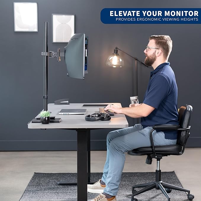 VIVO Single Ultra-Wide Monitor Desk Mount for up to 49 inch Ultrawide Screens, Extra Tall Heavy Duty Adjustable Stand Holds 44 lbs, Black, STAND-V100R