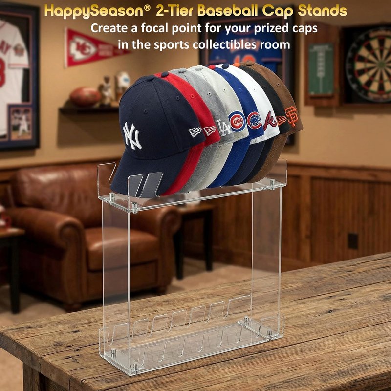 Happyseason 2 Pack 2-Tier Hat Organizer for Baseball Caps, Acrylic Baseball Cap Display Stand, Hat Rack Two Levels, Hat Organizer Shelf for Closet, Hat Holder Holds 28 Caps