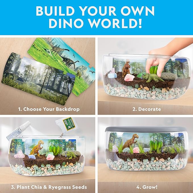 National Geographic Light Up Terrarium Kit for Kids - Build a Dinosaur Habitat with Real Plants & Gemstones, Science Kit, Dinosaur Toys for Kids (Amazon Exclusive)