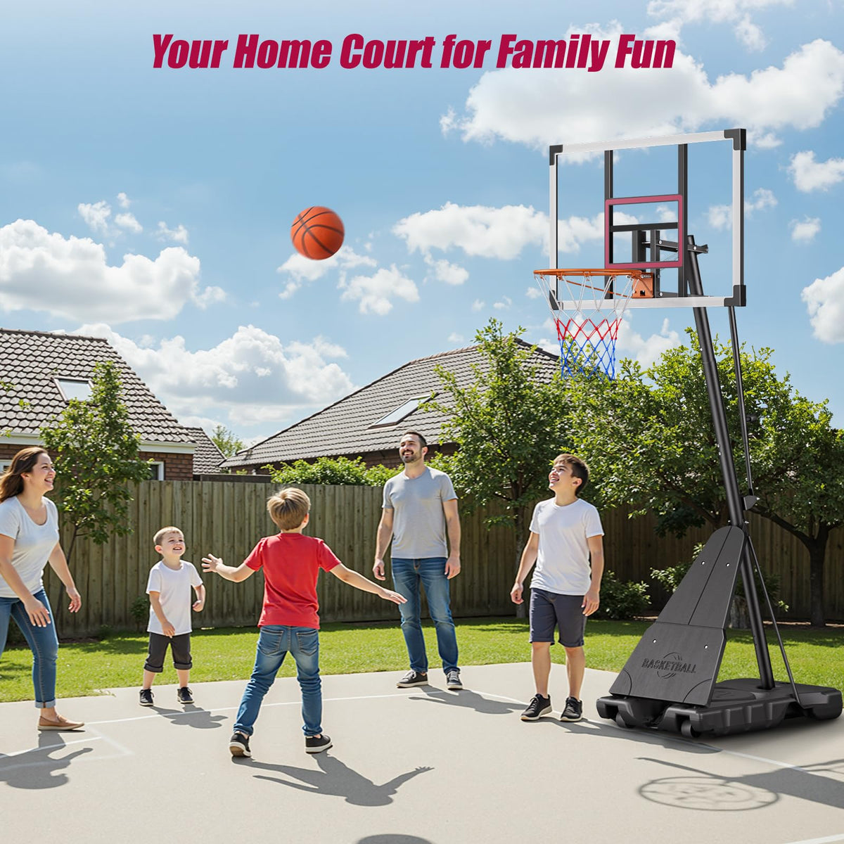 Asbest Basketball Hoop Outdoor with 44" Shatterproof Backboard, 5.09-10FT Adjustable Basketball Goal System, Portable Hoop with Wheels & Easy Adjustment for Driveway, Backyard, Court (Purple)