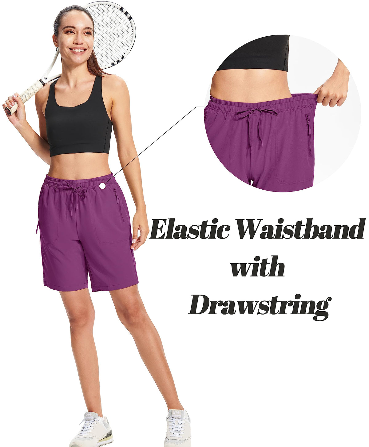 MAGCOMSEN Outdoor Shorts Women Hiking 8 Inch with Pockets Water Resistant Quick Dry Golf Shorts Purple Red S