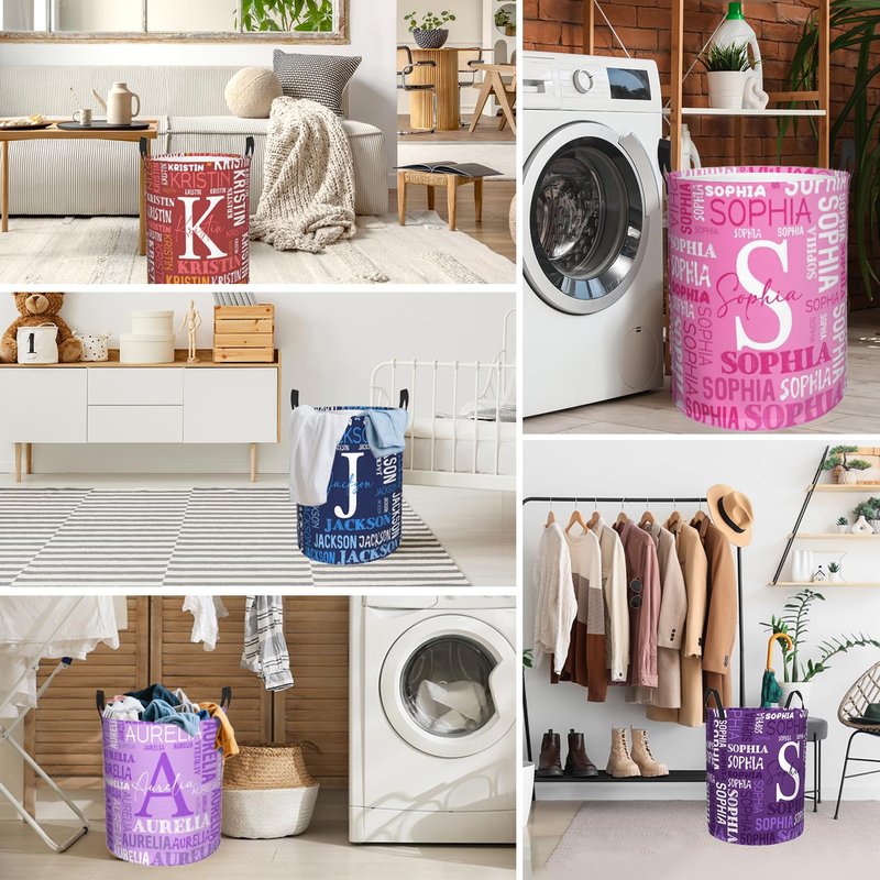 Custom Name Laundry Hamper, Personalized Laundry Basket with Name for Baby Boys Girls, Customized Collapsible Dirty Clothes Hamper Storage with Handles for Bedroom Bathroom Dorm Room Decor