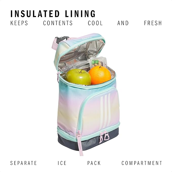 adidas Excel Insulated Lunch Bag, Cooler with Zipper, Pocket for Ice Pack, and Clip, Temperature Control Insulation