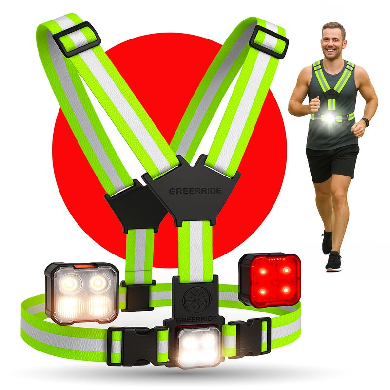 GREERRIDE Running Light Vest - Lighted Vest for Night Walking with Removable Rechargeable LEDs, Reflective Safety Gear for Men and Women to Provide High Visibility, Gift for Runners and Bikers