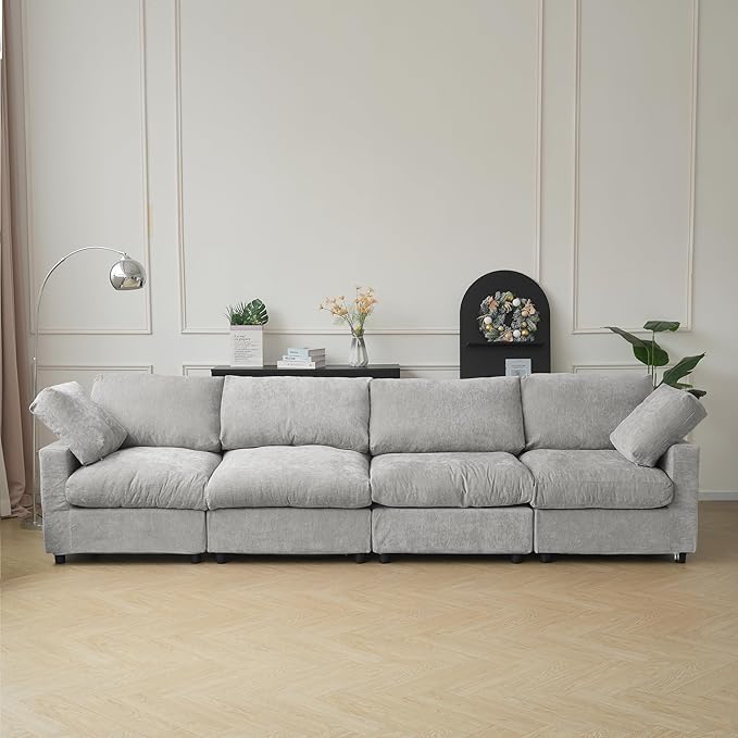 JACH 134" Sectional Couches for Living Room, 4-Seater Convertible Modular Sofa, Cloud Sectional Couch, Sofa Covers Washable, Minimalist Modern Couch for Living Room, Apartment, Light Grey