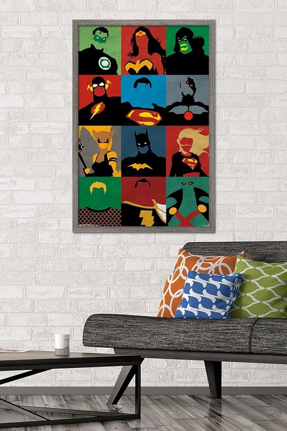 Trends International DC Comics - Justice League - Minimalist Wall Poster, 22.375" x 34", Barnwood Framed Version