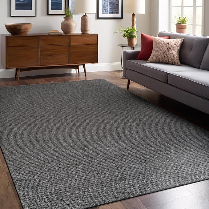Non Slip Gray Solid Rubber Back Thing Rug for Living Room 6x9 Area Rugs for Kitchen, Rugs for Bedroom, Stain Resistant Easy Cleaning Non Shedding Carpet Gray 6 x 9