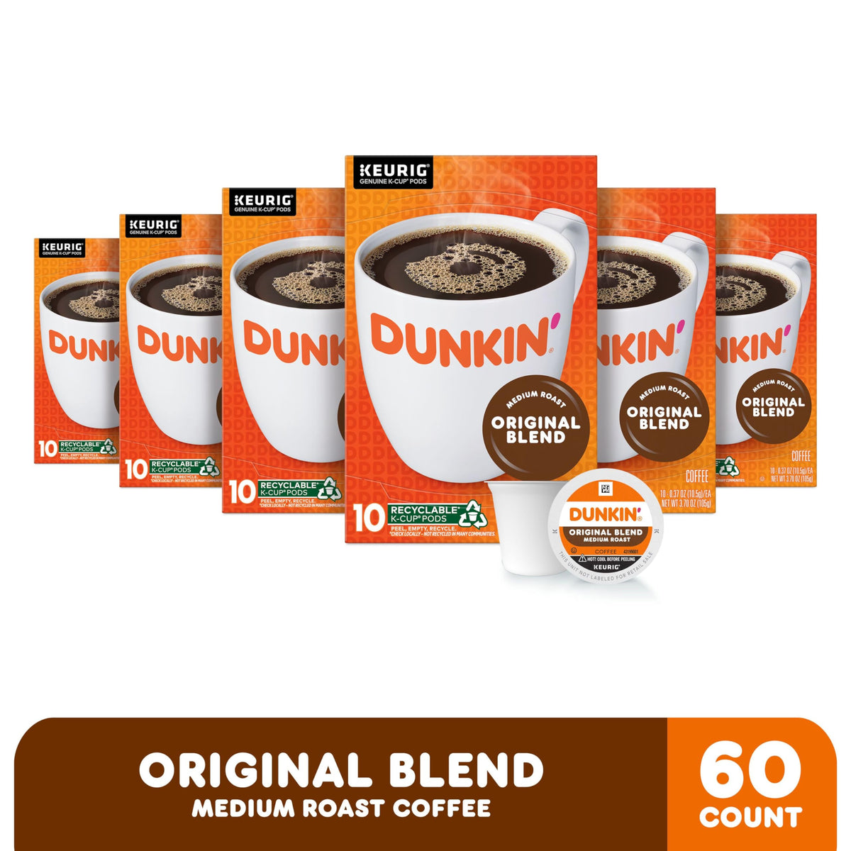 Dunkin’ Original Blend Medium Roast Coffee, Keurig K-Cup Pods, 60 Count