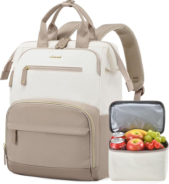 LOVEVOOK Lunch Backpack for Women, 15.6 Inch Laptop Bag with Insulated Cooler Lunch Box, Work Backpack for Teacher Nurse, Travel Backpack Lunch Bag for Camping Picnic Daily Use