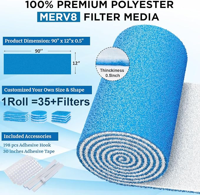 Air Vent Filters Roll, MERV 8 Triple Vent Filter Kit