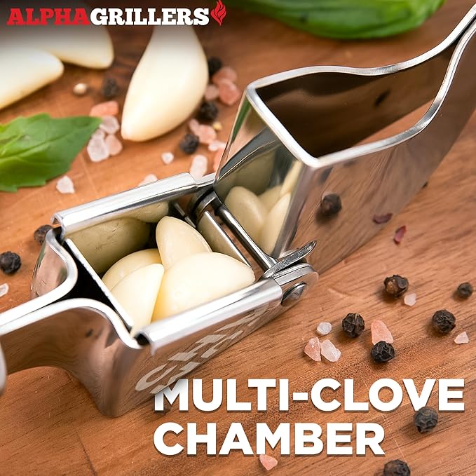 Alpha Grillers Garlic Press Stainless Steel, Mincer, Crusher & Peeler