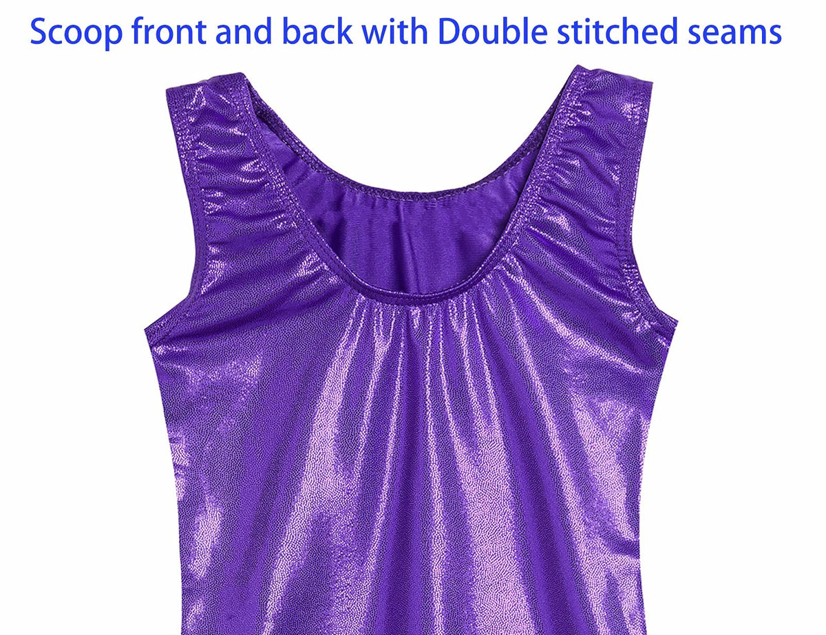 Domusgo Gymnastics Leotards for Girls 6-7 Years Old Purple Sparkly One Piece Tumbling Outfits