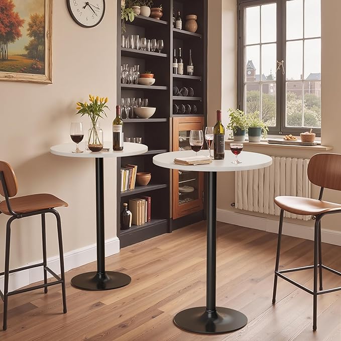 Homall Round Dining Table Bistro Pub 23.8 x 39.5 Inches Bar Table for Kitchen, Dining Room (1, White-Black)