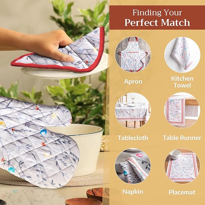 Maison d' Hermine Pot Holders Set 100% Cotton Heat Resistant Potholders 8" x 8" Hot Pads with Loop for Thanksgiving Christmas Decorations BBQ Baking Handling Hot Pans (Pack of 2, Fairy Christmas)