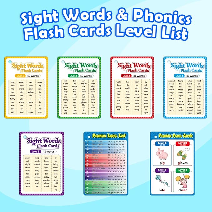 Sight Word Flash Cards Kindergarten, Sight Word Phonics Spelling Games, Preschool First Words Flashcards for Toddlers 3-5 Years, Learning to Read, Site Words Phonics Flash Cards Kindergarten