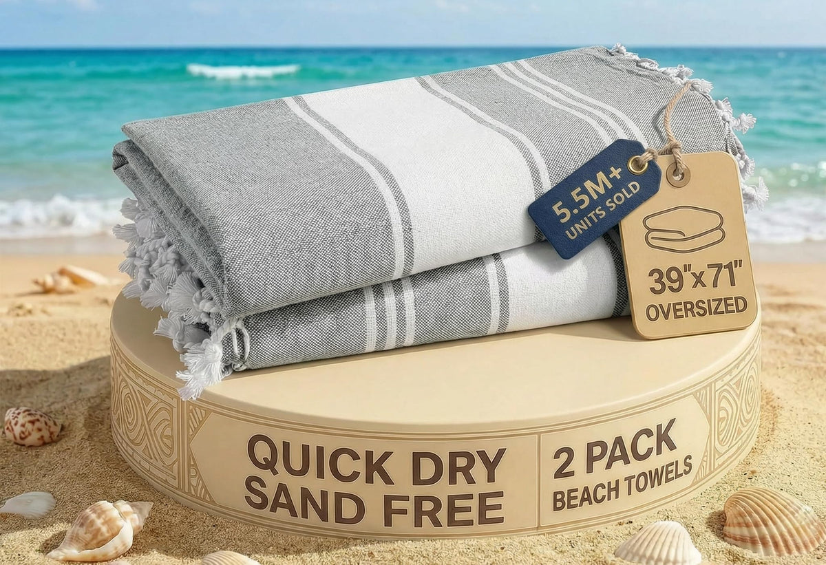 LANE LINEN Beach Towel, 2 Pack Beach Towels Oversized, 39"x71", Quick Dry Pool Towels for Adults, Absorbent Sandproof, Lightweight Travel Beach Towel - Alloy