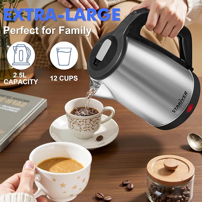 Stariver 2.5L Large Electric Kettle, BPA-Free Stainless Steel Water Kettle