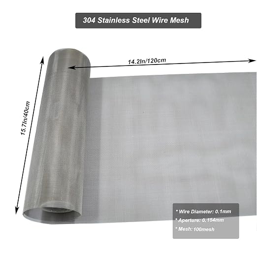 304 Stainless Steel Mesh 100Mesh, 15.7"x47.2" Metal Mesh Screen, Woven Fine