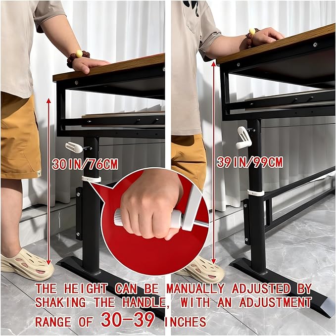 Studio Desk with Keyboard Tray | Hand-Crank Adjustable Standing Desk Workstation for Music Production, Cable Management, MIDI Keyboard Shelf (Natural, 47in)