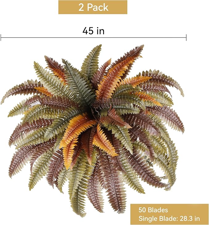 45" Fake Ferns, Set of 2 Boston Fern Artificial Plants for Decorating Office, Patio, Living Room Home Yards Farmhouse Decor