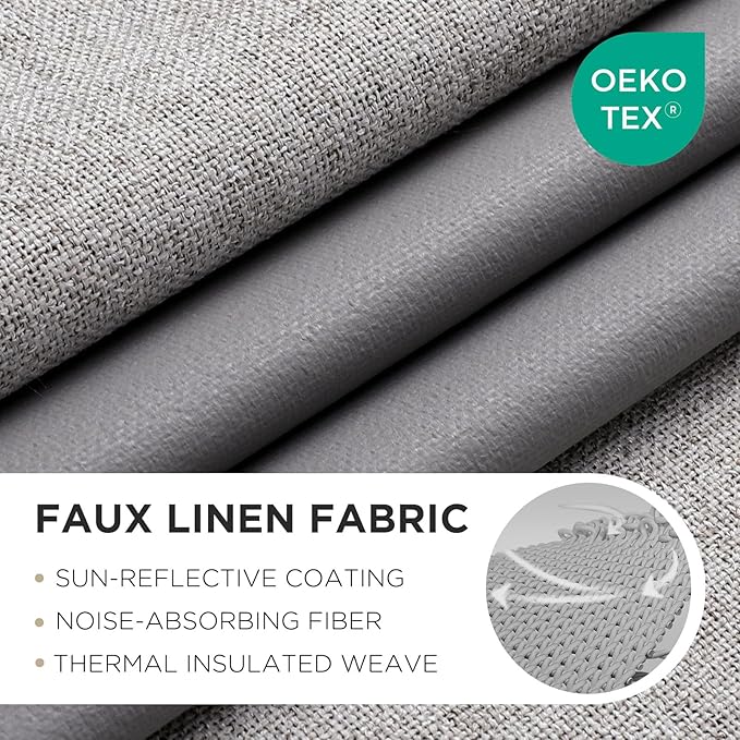 Joydeco Blackout Curtains 72 Inches Long 2 Panels Burg, Room Darkening Curtains for Bedroom, 100% Black Out Textured Thermal Drapes Privacy Protection 2 Panels Set(W52 x L72 Inch, Greyish White)