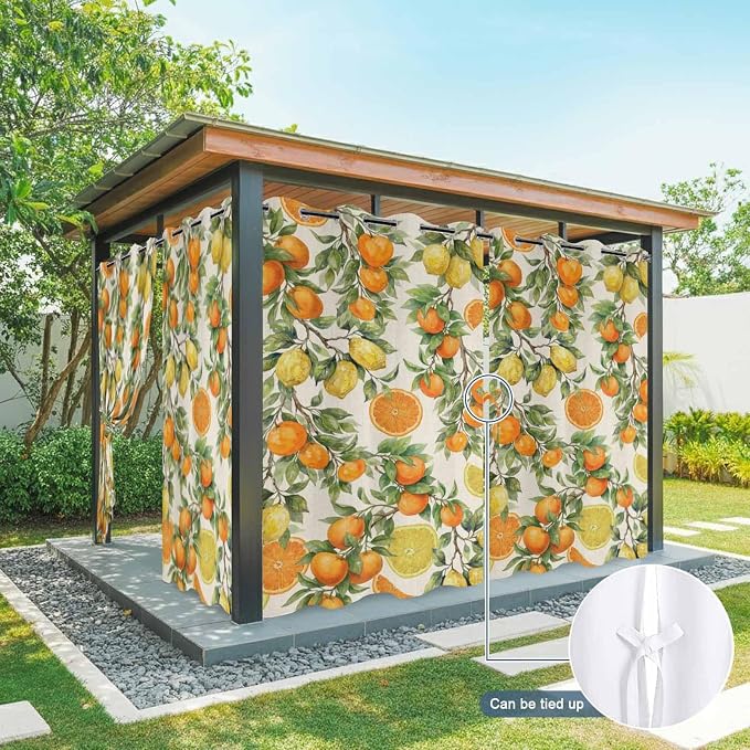Lemons Yellow Orange Summer Plant Linen Outdoor Curtains
