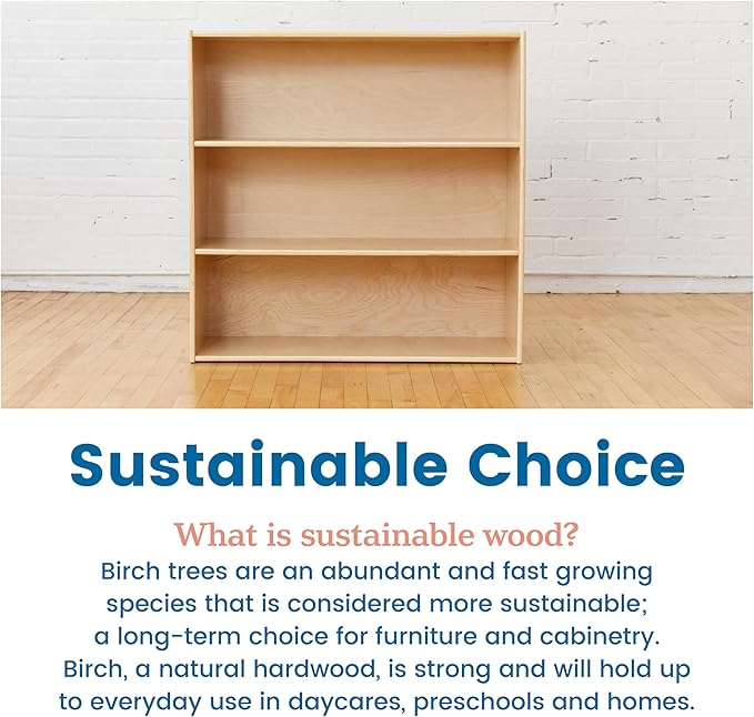 ECR4Kids Streamline 3-Shelf Storage Cabinet, 36in, Kid's Bookshelf, Natural