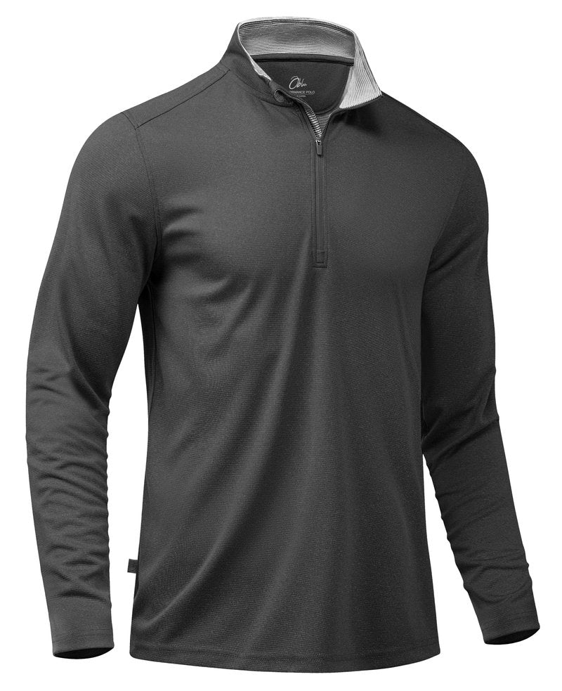Obla Golf Quarter Zip Pullover for Men Mock Neck Sweatshirt Lightweight Sun Protection Men's Long Sleeve Golf Shirt (Charcoal Black Melange_L)