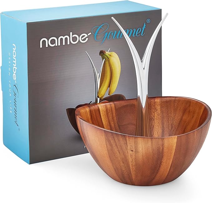 Nambe Fruit Tree Bowl – 12” Acacia Wood & Alloy Decorative Centerpiece, Modern Sculptural Fruit Display for Kitchen & Dining Table – Wide Stylish Tabletop Serveware for Home & Office
