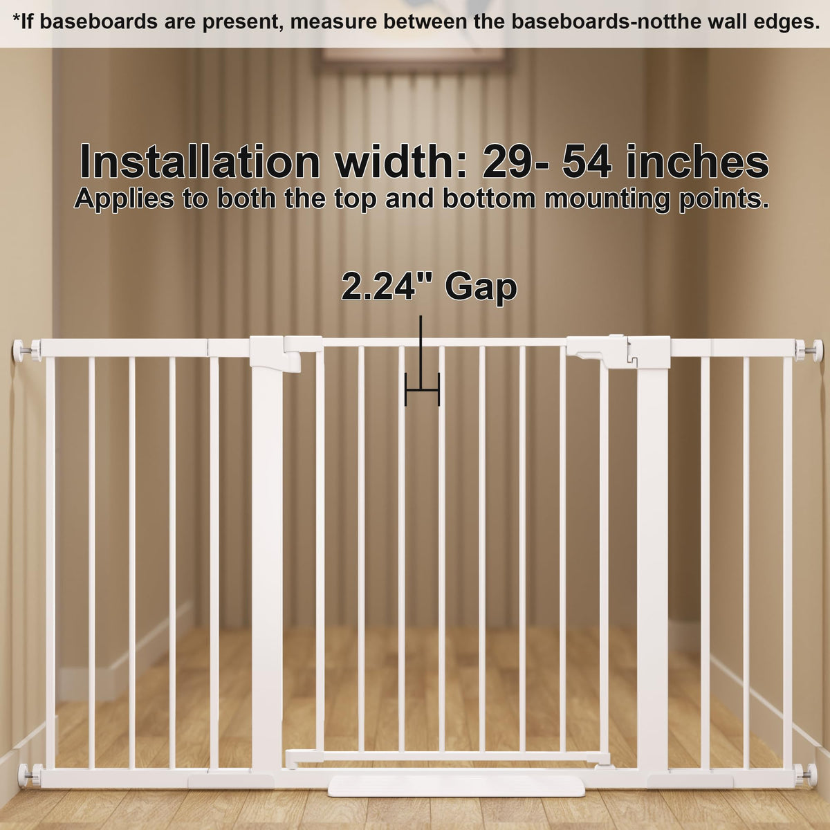 Colbabe 29-54 inches Extra Wide Metal Baby Gate for Stairs/Doorways, 30 inches Tall Pressure Mounted Pet Gates, Auto-Close Child Safety Gate, No Drilling Easy Walk-Through Dog Gate Indoor, White