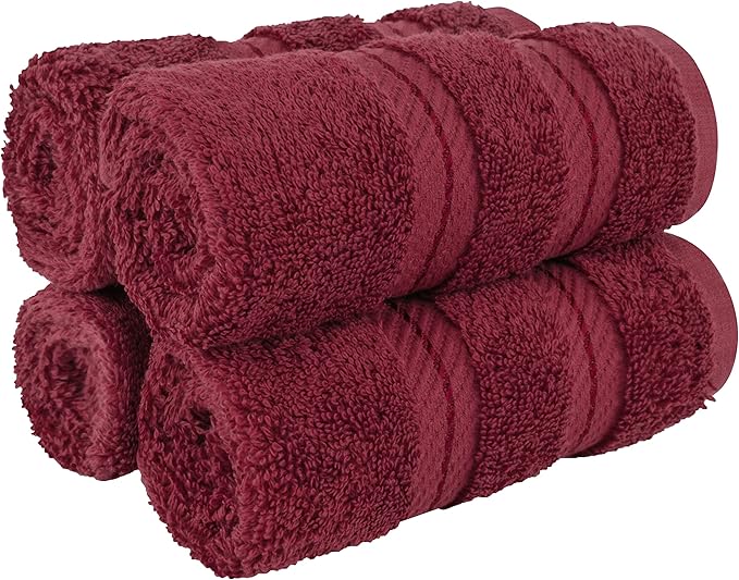 American Soft Linen Luxury Washcloths for Bathroom, 600 GSM 100% Cotton 4 Piece Turkish Wash Cloth Set, 13x13 in Soft Rags for Body and Face, Bordeaux Washcloths