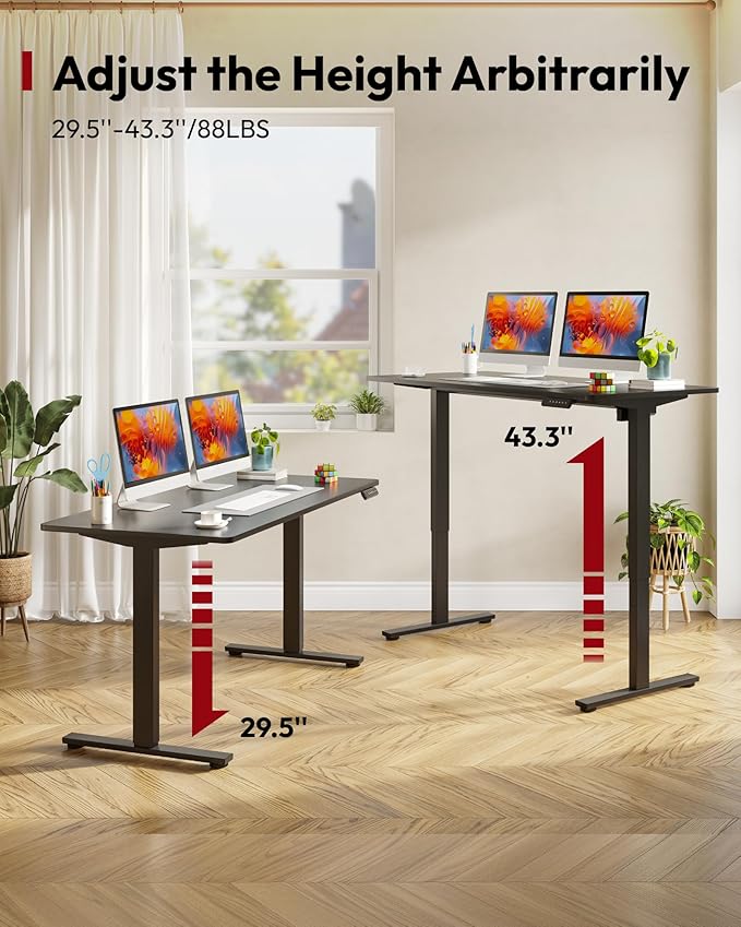 SANODESK Electric Standing Desk 48 x 24 Inches Whole-Piece Desktop Height Adjustable Stand Up Desk w/6-Button Controller Ergonomic Computer Desk for Home Office, Black Frame + Black Tabletop