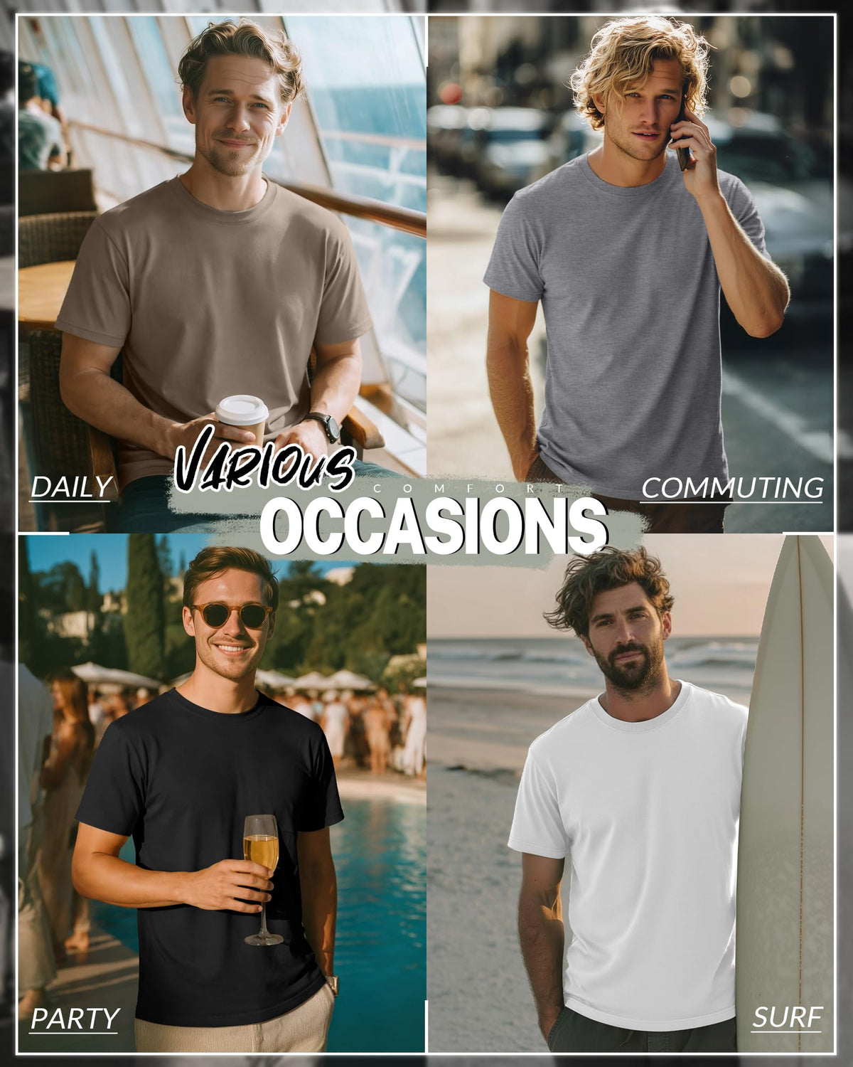 Ficerd 5 Pack Mens Big and Tall T Shirts