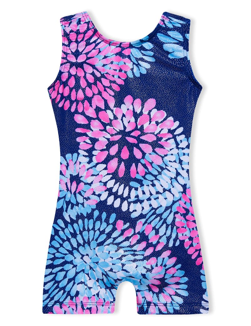 Domusgo Leotard for Girls Gymnastic Size 4t 5t Shiny Round Flowers Blue One-Piece Biketard