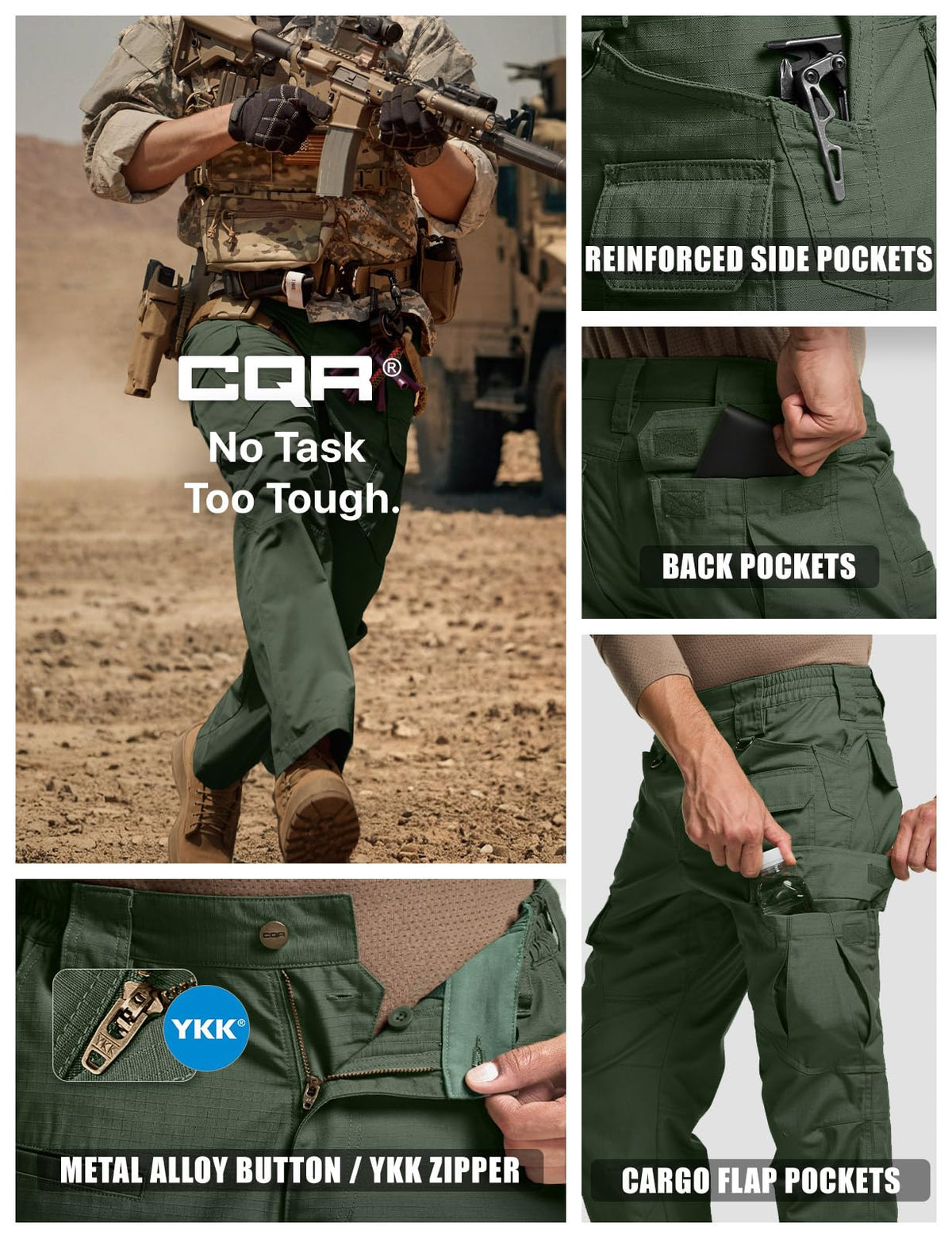 CQR Men's Tactical Pants, Water Resistant Ripstop Cargo Pants, Lightweight EDC Work Hiking Pants, Outdoor Apparel, Raider Mag Green Kelp, 40W x 34L