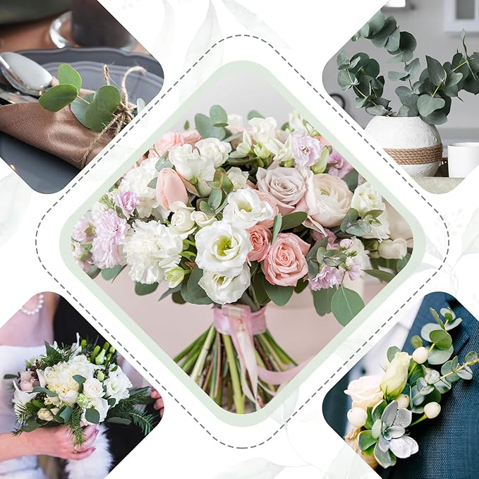 Giegxin 600 Pcs 3 Kinds Mixed Eucalyptus Leaves Stems Bulk Artificial Silver Dollar Leaves Picks Dried Eucalyptus Bundle Faux Spray for Wedding Vase Bouquet Floral Arrangement (Green)
