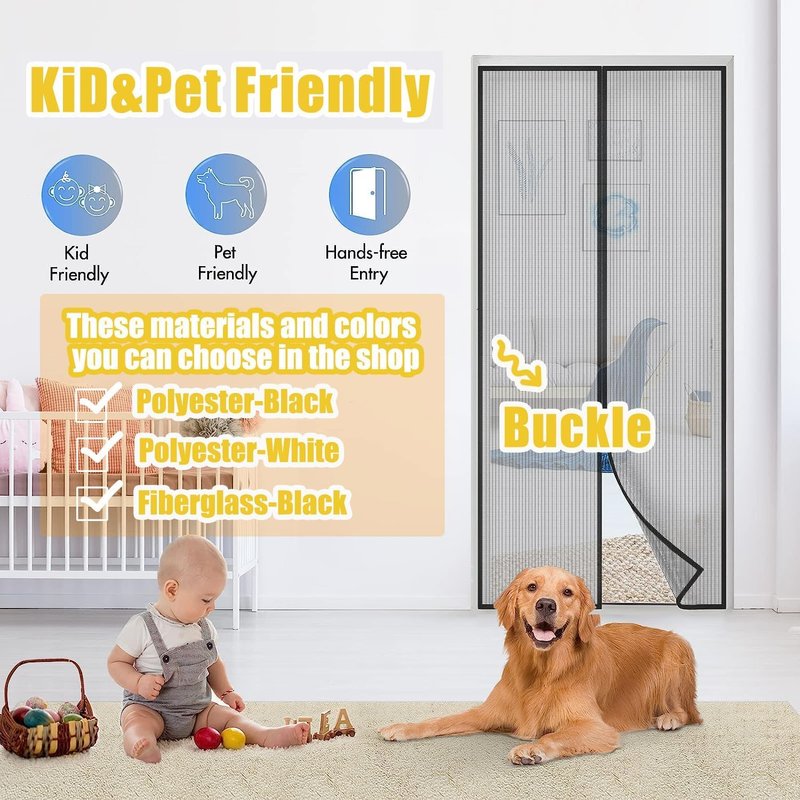 Magnetic Screen Door - Fit 38x82inch, Size 40x84inch, Keeps Bugs & Mosquito Out - Magnet for Interior/Outdoor Doors, Black