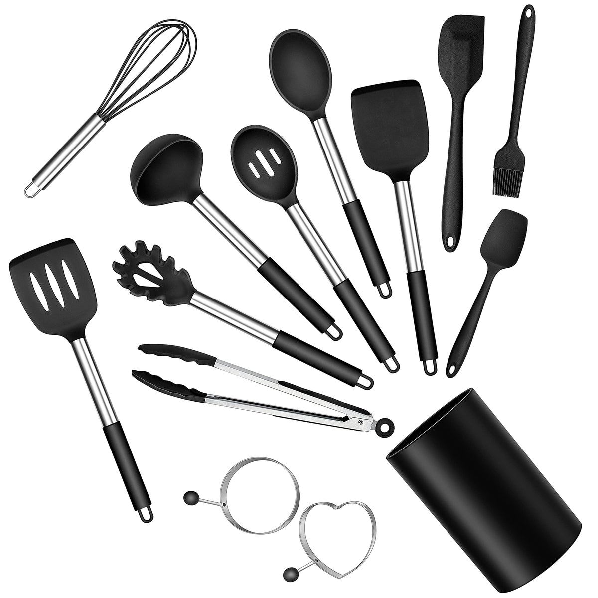 E-far Silicone Cooking Utensils Set, 30-Piece Black Kitchen Utensils Set